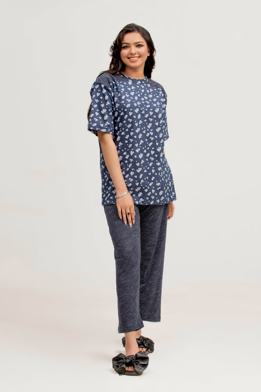 Blue Printed Night Suit