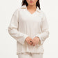 Plain Co-Ord Waffle Knitted V-Neck - WHITE