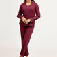 Plain Co-Ord Waffle Knitted V-Neck - MAROON