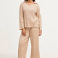 Plain Co-Ord Waffle Knitted V-Neck - CREAM
