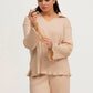 Plain Co-Ord Waffle Knitted V-Neck - CREAM