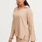 Plain Co-Ord Waffle Knitted V-Neck - CREAM
