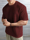Waffle Knitted Drop Shoulder T-Shirt Maroon