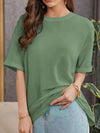 Waffle Knitted Drop Shoulder T-Shirt Olive Green