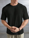 Waffle Knitted Drop shoulder T-Shirt Man Black