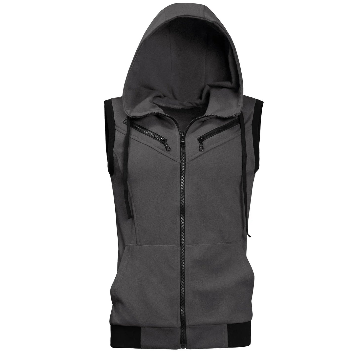Charcoal Sleeveless Hooded Zipper