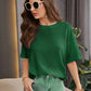 Waffle Knitted Drop Shoulder T-Shirt Bottle Green